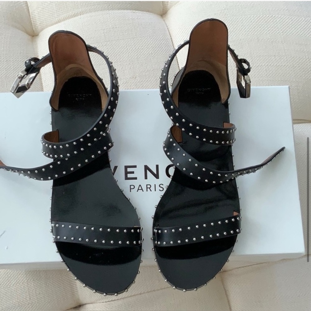 Givenchy Black Leather Studded Gladiator Sandals Size 8.5